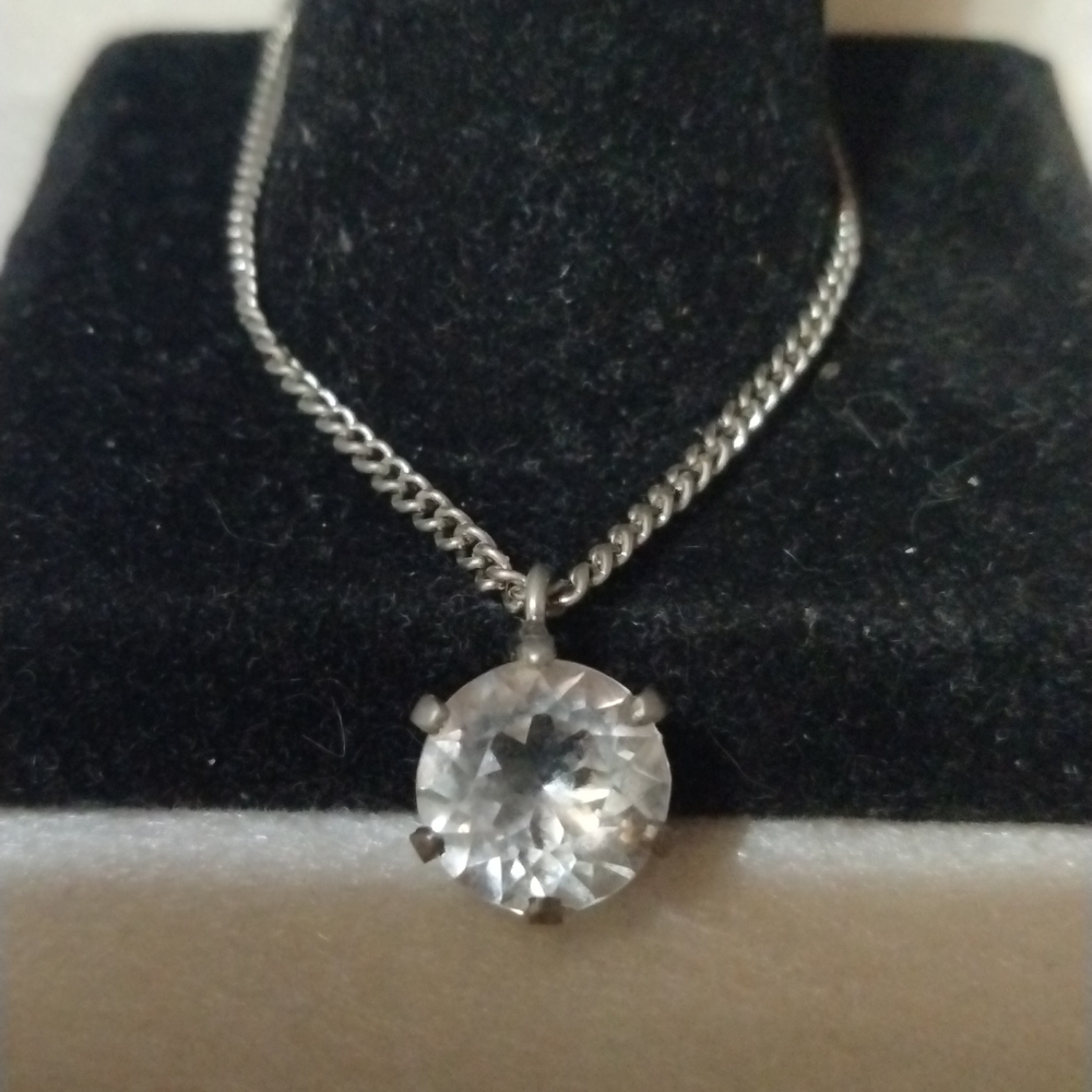 Vintage silver tone cz necklace 16" (sku 327)